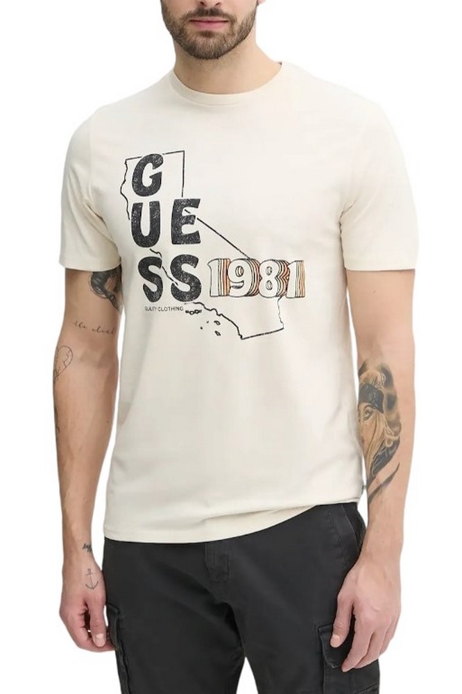 GUESS BSC GUESS STATE TEE T-SHIRT ΜΠΛΟΥΖΑ ΑΝΔΡΙΚΗ ECRU