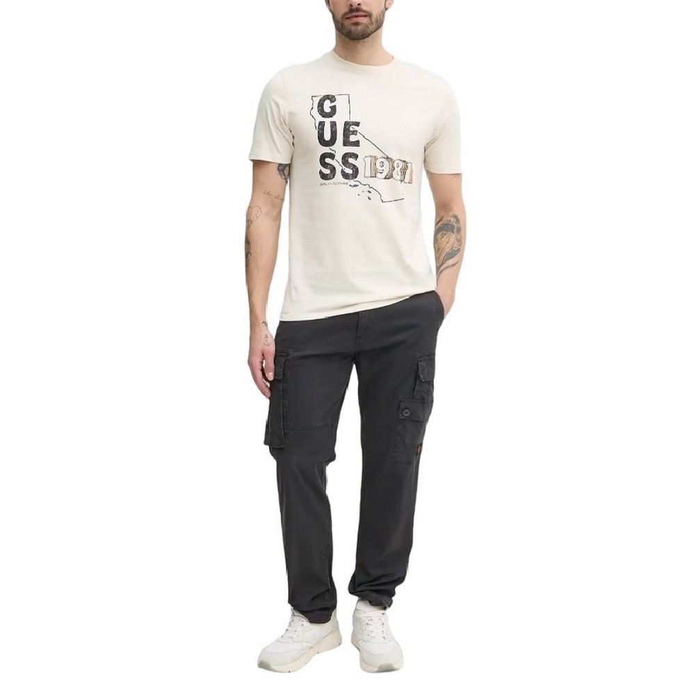 GUESS BSC GUESS STATE TEE T-SHIRT ΜΠΛΟΥΖΑ ΑΝΔΡΙΚΗ ECRU