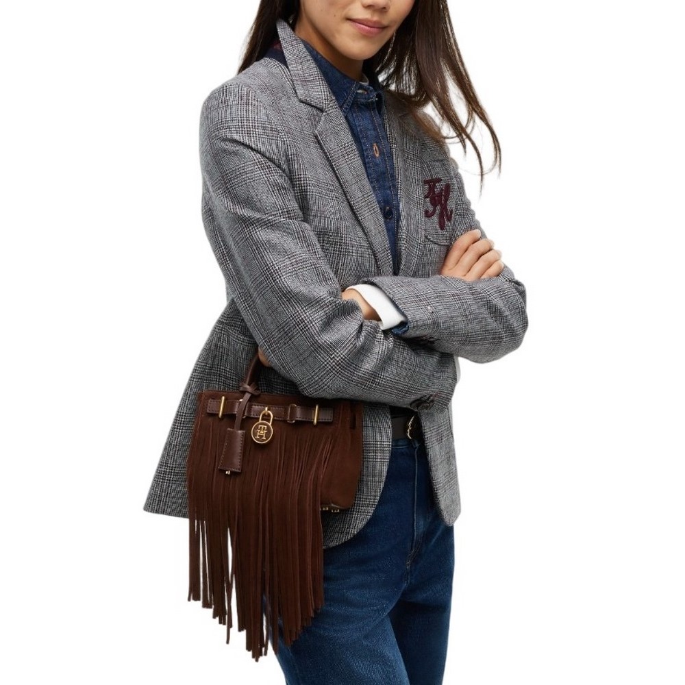 TOMMY HILFIGER AMERICAN ICON MICRO TOTE FRINGES ΤΣΑΝΤΑ ΓΥΝΑΙΚΕΙΑ BROWN
