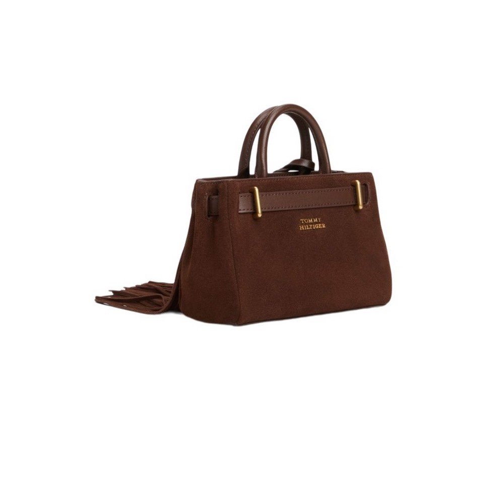 TOMMY HILFIGER AMERICAN ICON MICRO TOTE FRINGES ΤΣΑΝΤΑ ΓΥΝΑΙΚΕΙΑ BROWN
