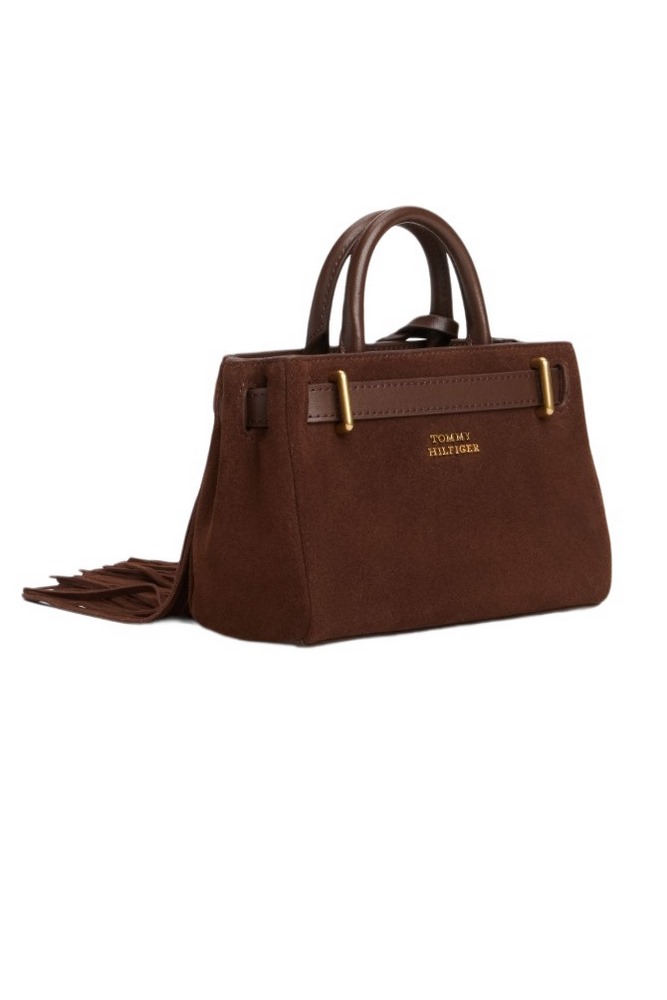 TOMMY HILFIGER AMERICAN ICON MICRO TOTE FRINGES ΤΣΑΝΤΑ ΓΥΝΑΙΚΕΙΑ BROWN
