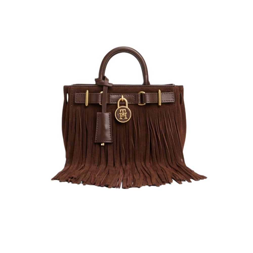 TOMMY HILFIGER AMERICAN ICON MICRO TOTE FRINGES ΤΣΑΝΤΑ ΓΥΝΑΙΚΕΙΑ BROWN