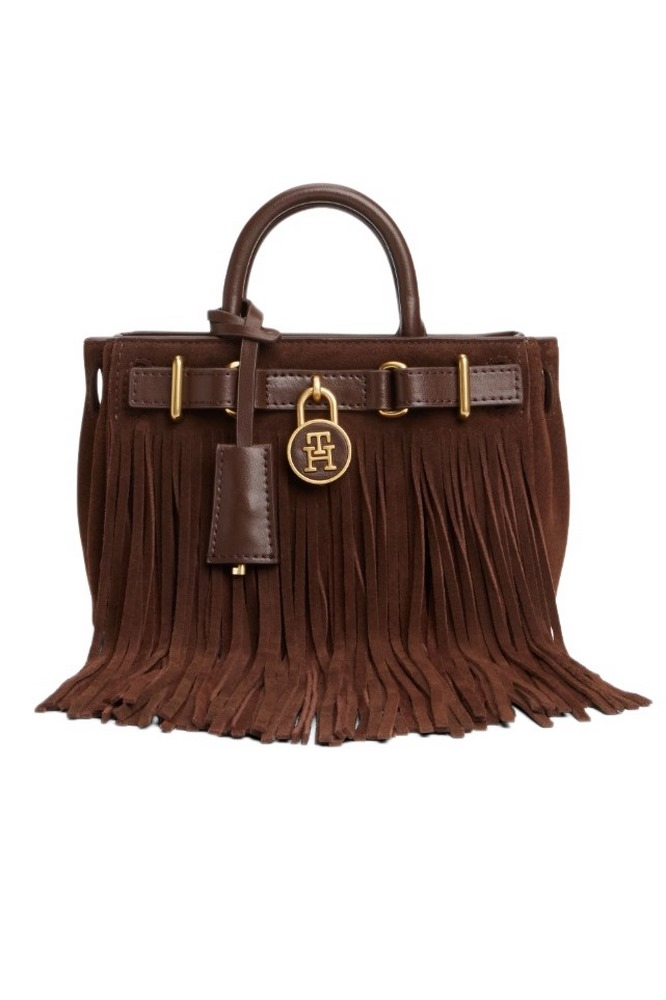 TOMMY HILFIGER AMERICAN ICON MICRO TOTE FRINGES ΤΣΑΝΤΑ ΓΥΝΑΙΚΕΙΑ BROWN