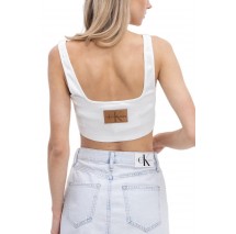 CALVIN KLEIN JEANS LEATHER PATCH RIB BRALETTE ΤΟΠ ΓΥΝΑΙΚΕΙΟ WHITE