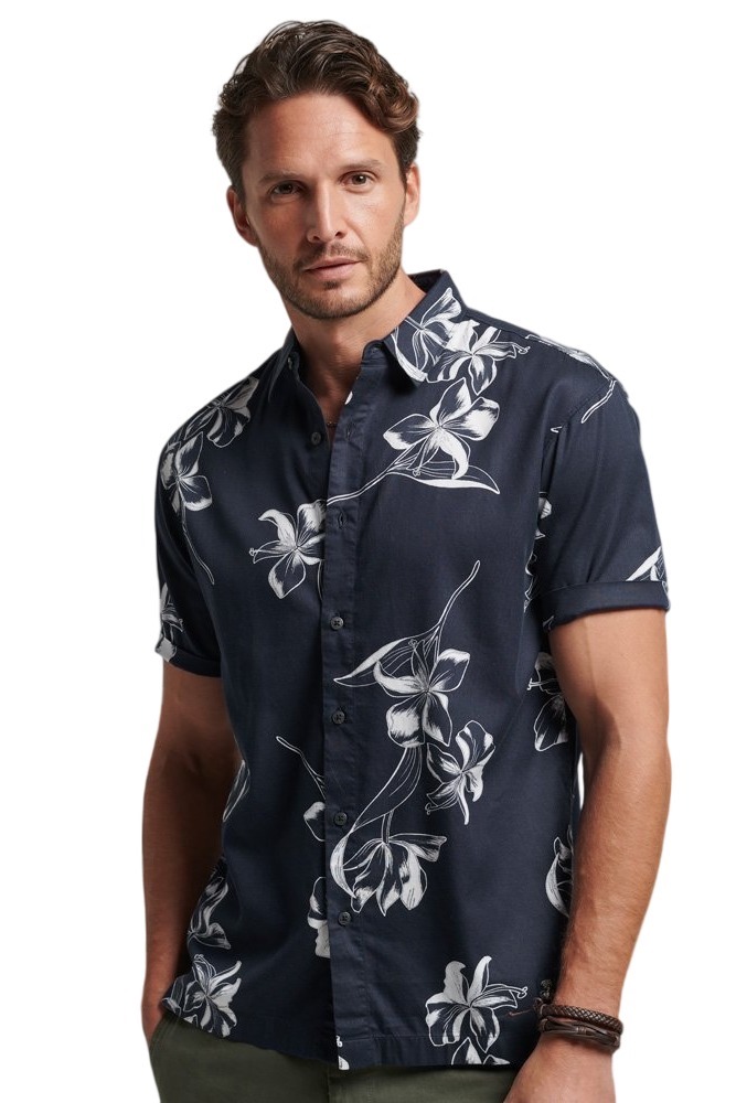 SUPERDRY D2 OVIN VINTAGE HAWAIIAN S/S SHIRT ΠΟΥΚΑΜΙΣΟ ΑΝΔΡΙΚΟ NAVY/WHITE