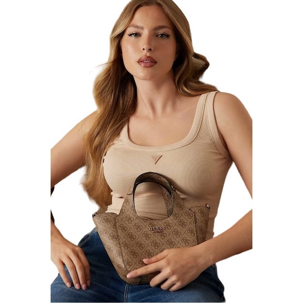 GUESS CALISTA 2 IN 1 MINI TOTE ΤΣΑΝΤΑ ΓΥΝΑΙΚΕΙΑ LATTE