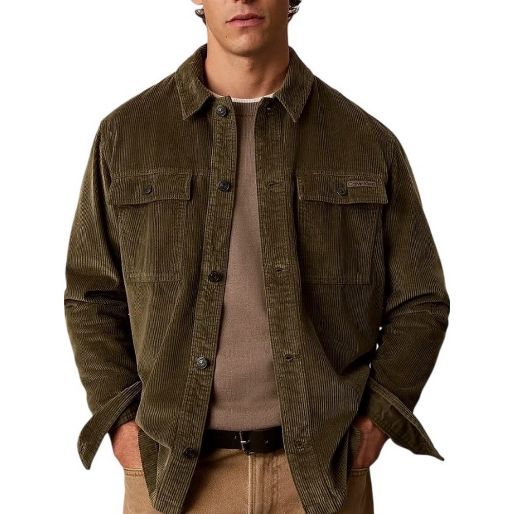 CALVIN KLEIN JEANS CORDUROY EASY OVERSHIRT ΠΟΥΚΑΜΙΣΟ ΑΝΔΡΙΚΟ OLIVE