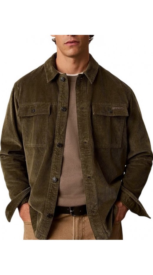 CALVIN KLEIN JEANS CORDUROY EASY OVERSHIRT ΠΟΥΚΑΜΙΣΟ ΑΝΔΡΙΚΟ OLIVE