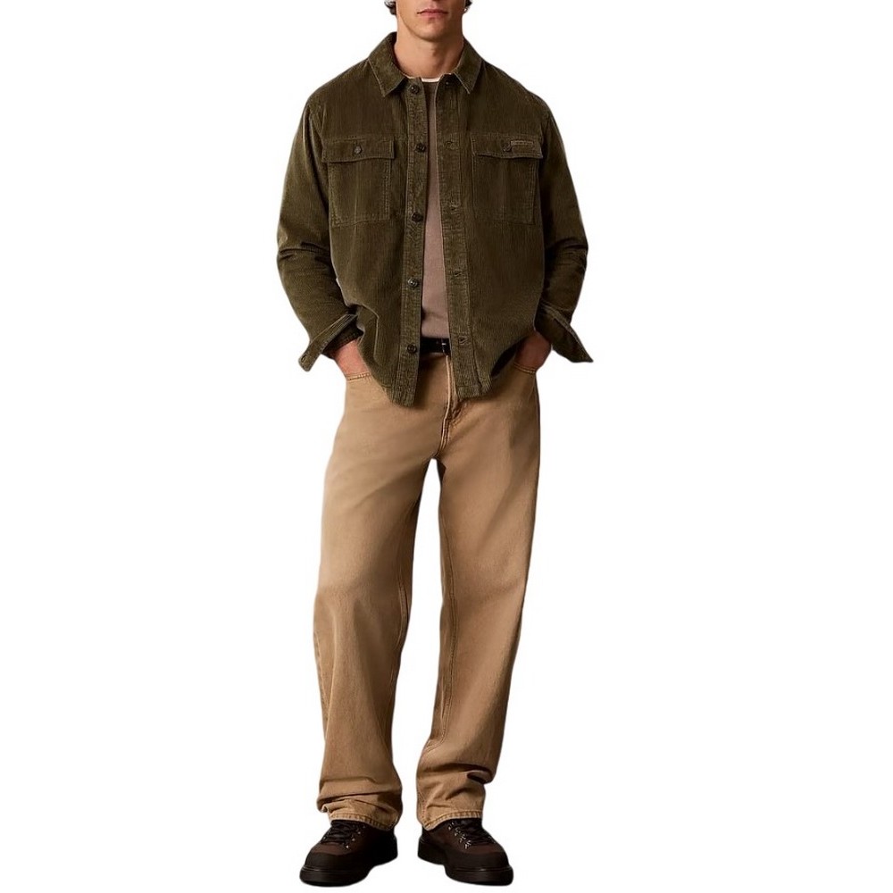 CALVIN KLEIN JEANS CORDUROY EASY OVERSHIRT ΠΟΥΚΑΜΙΣΟ ΑΝΔΡΙΚΟ OLIVE