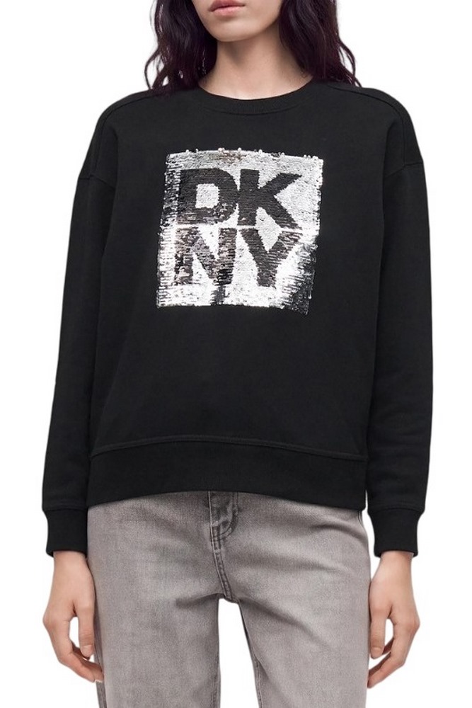 DKNY RHINESTONE BIG LOGO SWEATSHIRT ΜΠΛΟΥΖΑ ΦΟΥΤΕΡ ΓΥΝΑΙΚΕΙΑ BLACK
