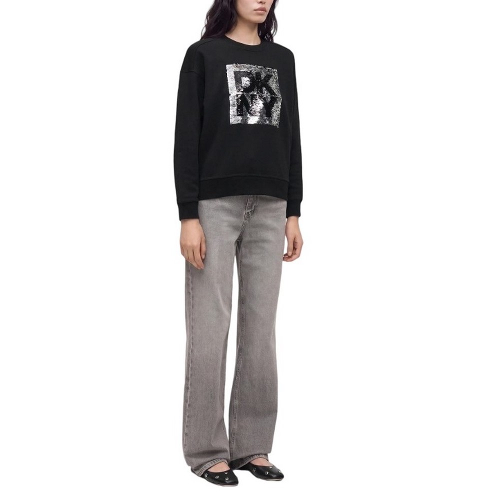 DKNY RHINESTONE BIG LOGO SWEATSHIRT ΜΠΛΟΥΖΑ ΦΟΥΤΕΡ ΓΥΝΑΙΚΕΙΑ BLACK