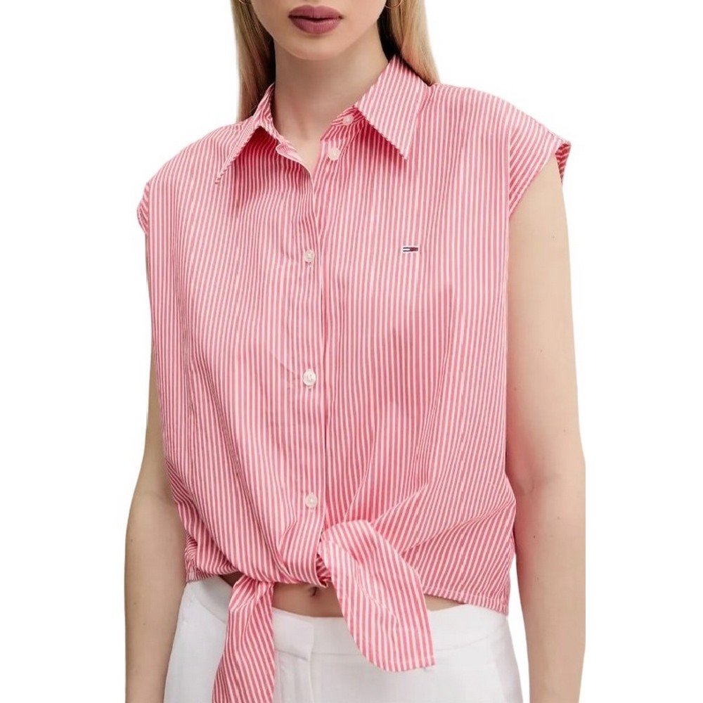 TOMMY JEANS POPLIN FRONT KNOT SHIRT ΠΟΥΚΑΜΙΣΟ ΓΥΝΑΙΚΕΙΟ RED