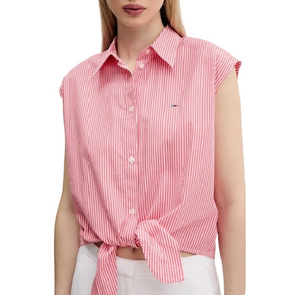 TOMMY JEANS POPLIN FRONT KNOT SHIRT ΠΟΥΚΑΜΙΣΟ ΓΥΝΑΙΚΕΙΟ RED