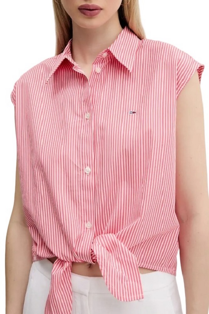 TOMMY JEANS POPLIN FRONT KNOT SHIRT ΠΟΥΚΑΜΙΣΟ ΓΥΝΑΙΚΕΙΟ RED