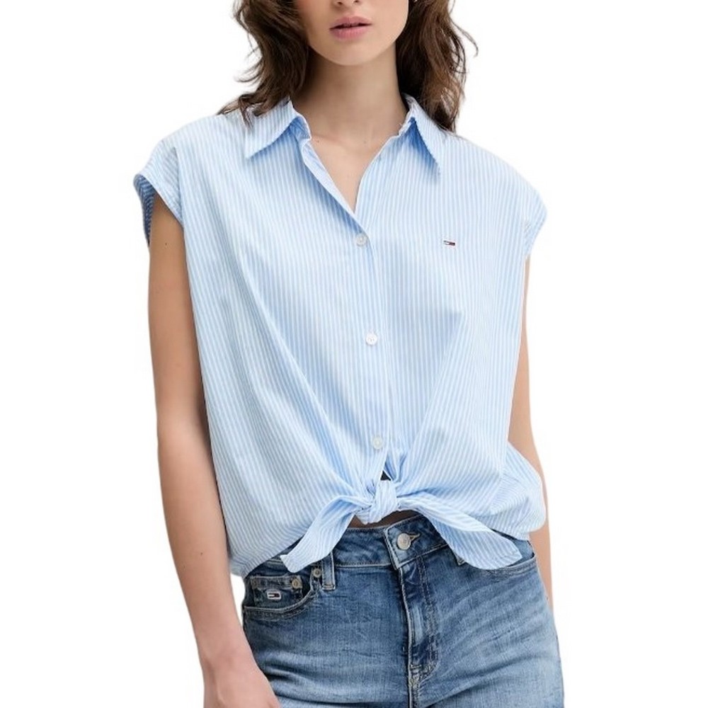TOMMY JEANS POPLIN FRONT KNOT SHIRT ΠΟΥΚΑΜΙΣΟ ΓΥΝΑΙΚΕΙΟ BLUE