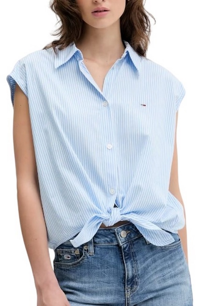 TOMMY JEANS POPLIN FRONT KNOT SHIRT ΠΟΥΚΑΜΙΣΟ ΓΥΝΑΙΚΕΙΟ BLUE