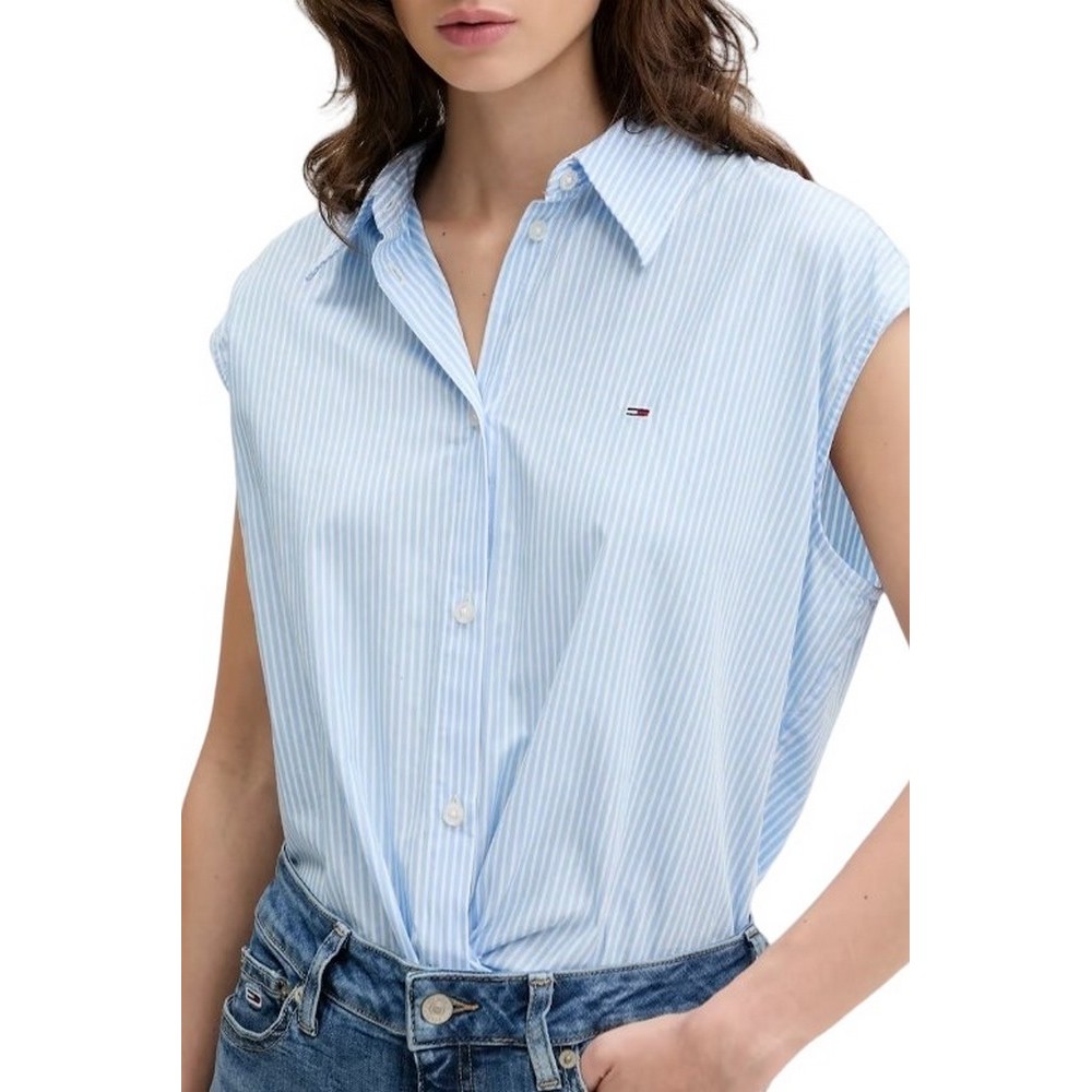 TOMMY JEANS POPLIN FRONT KNOT SHIRT ΠΟΥΚΑΜΙΣΟ ΓΥΝΑΙΚΕΙΟ BLUE
