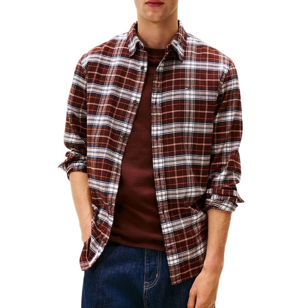 TOMMY JEANS REG FLANNEL CHECK SHIRT EXT ΠΟΥΚΑΜΙΣΟ ΑΝΔΡΙΚΟ BROWN