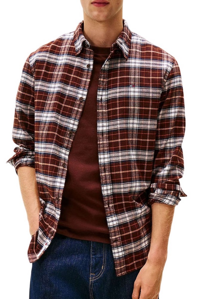 TOMMY JEANS REG FLANNEL CHECK SHIRT EXT ΠΟΥΚΑΜΙΣΟ ΑΝΔΡΙΚΟ BROWN
