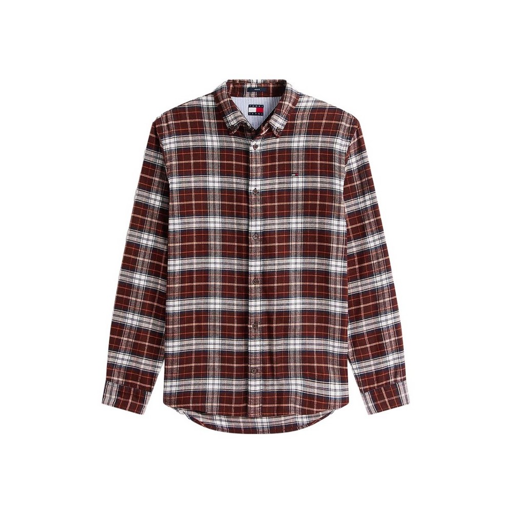 TOMMY JEANS REG FLANNEL CHECK SHIRT EXT ΠΟΥΚΑΜΙΣΟ ΑΝΔΡΙΚΟ BROWN