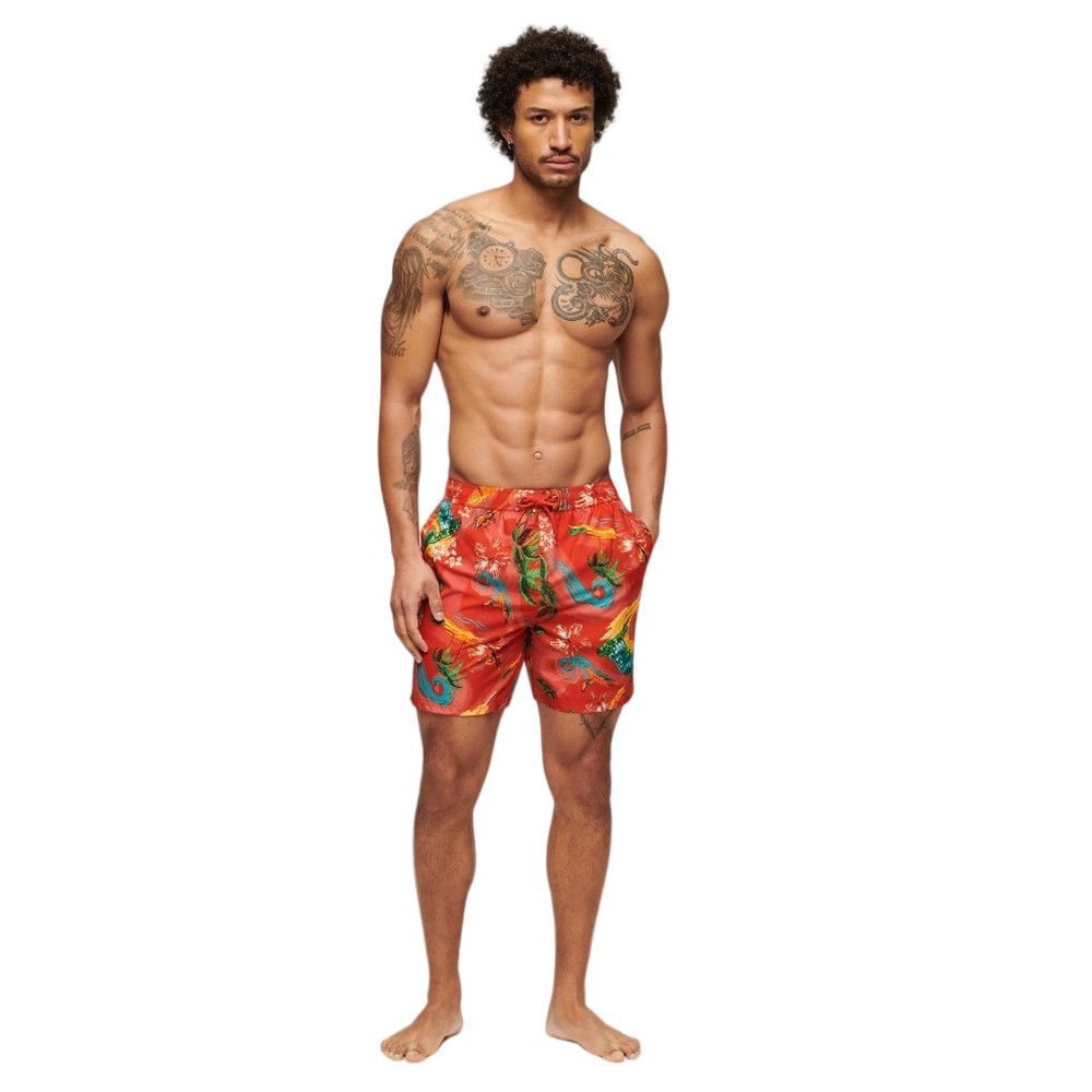 SUPERDRY HAWAIIAN PRINT 17" SWIM SHORT ΜΑΓΙΟ ΑΝΔΡΙΚΟ RED