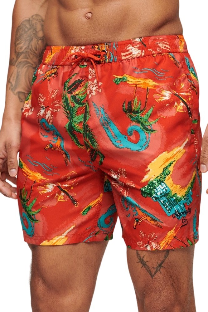 SUPERDRY HAWAIIAN PRINT 17" SWIM SHORT ΜΑΓΙΟ ΑΝΔΡΙΚΟ RED