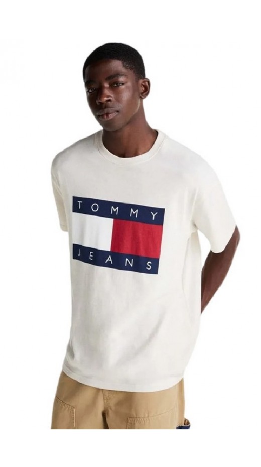 TOMMY JEANS RLX MELANGE BIG FLAG TEE T-SHIRT ΜΠΛΟΥΖΑ ΑΝΔΡΙΚΗ ECRU