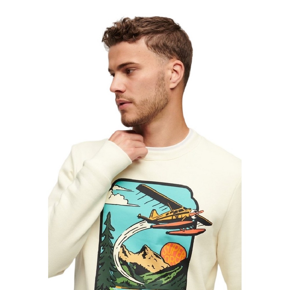 SUPERDRY D3 OVIN TRAVEL POSTCARD GRAPHIC CREW ΜΠΛΟΥΖΑ ΦΟΥΤΕΡ ΑΝΔΡΙΚΗ OFF WHITE