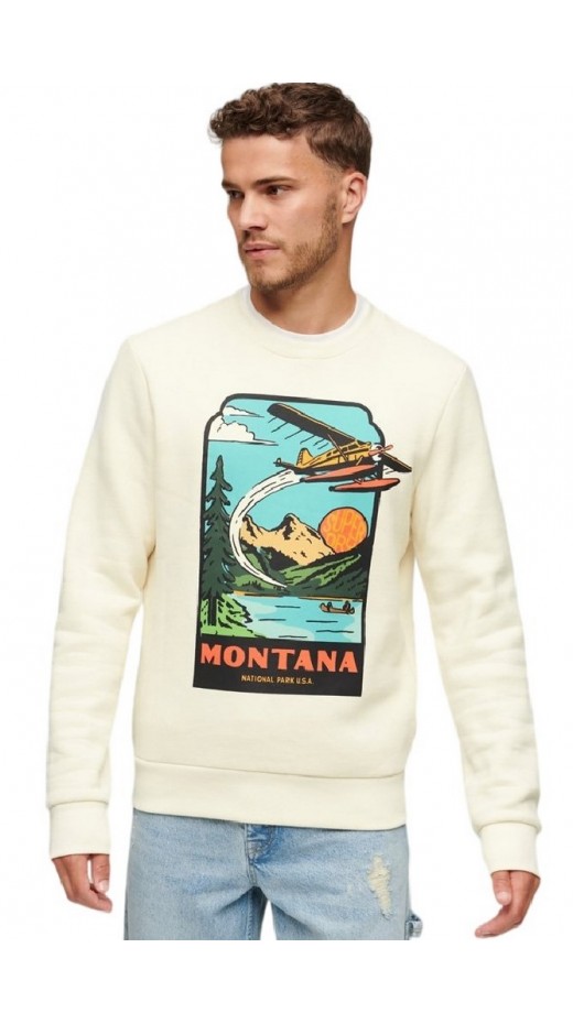 SUPERDRY D3 OVIN TRAVEL POSTCARD GRAPHIC CREW ΜΠΛΟΥΖΑ ΦΟΥΤΕΡ ΑΝΔΡΙΚΗ OFF WHITE