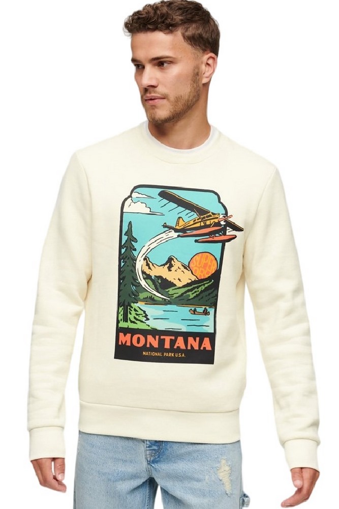 SUPERDRY D3 OVIN TRAVEL POSTCARD GRAPHIC CREW ΜΠΛΟΥΖΑ ΦΟΥΤΕΡ ΑΝΔΡΙΚΗ OFF WHITE