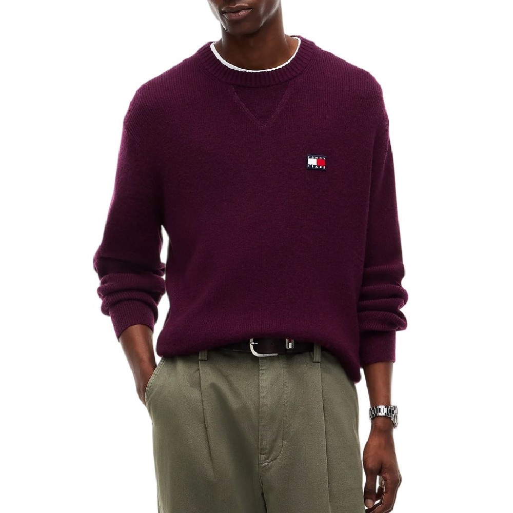 TOMMY JEANS REG WOOL MIX SWEATER ΜΠΛΟΥΖΑ ΠΛΕΚΤΗ ΑΝΔΡΙΚΗ BERRY