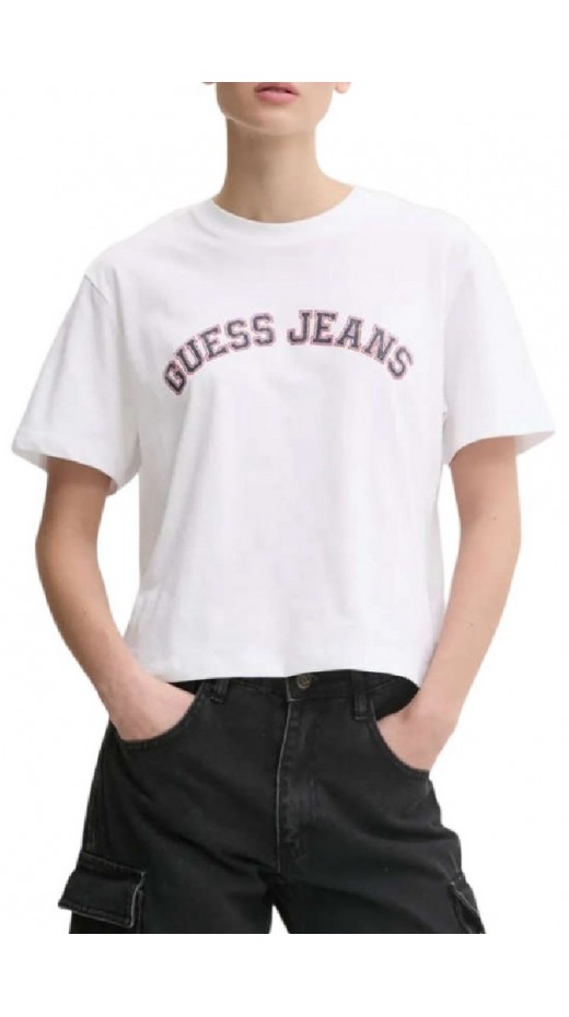 GUESS JEANS SS CN BOXY COLLEGIATE TEE ΜΠΛΟΥΖΑ ΓΥΝΑΙΚΕΙΑ WHITE