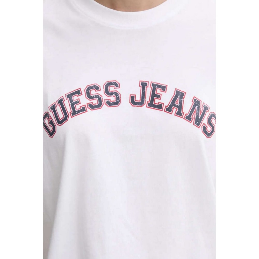 GUESS JEANS SS CN BOXY COLLEGIATE TEE ΜΠΛΟΥΖΑ ΓΥΝΑΙΚΕΙΑ WHITE