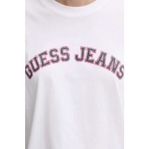 GUESS JEANS SS CN BOXY COLLEGIATE TEE ΜΠΛΟΥΖΑ ΓΥΝΑΙΚΕΙΑ WHITE