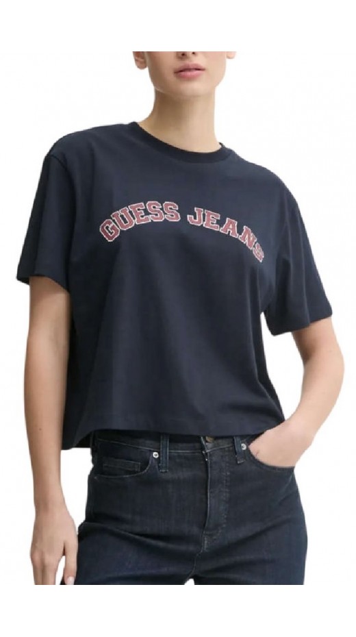 GUESS JEANS SS CN BOXY COLLEGIATE TEE ΜΠΛΟΥΖΑ ΓΥΝΑΙΚΕΙΑ DARK NAVY