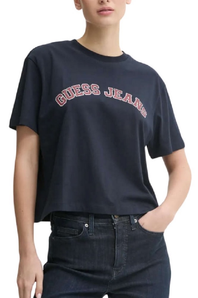 GUESS JEANS SS CN BOXY COLLEGIATE TEE ΜΠΛΟΥΖΑ ΓΥΝΑΙΚΕΙΑ DARK NAVY