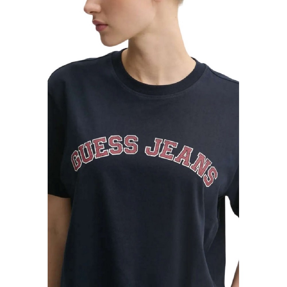 GUESS JEANS SS CN BOXY COLLEGIATE TEE ΜΠΛΟΥΖΑ ΓΥΝΑΙΚΕΙΑ DARK NAVY