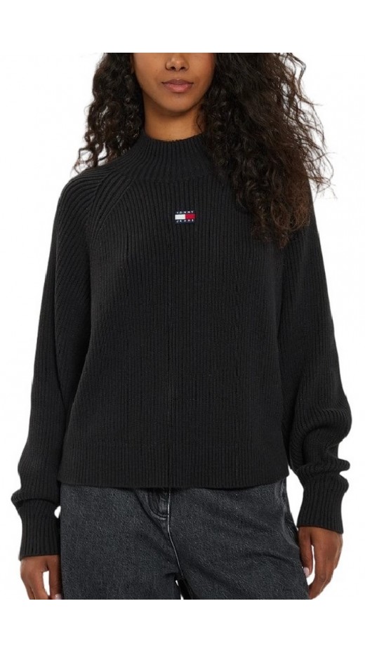 TOMMY JEANS BADGE MOCKNECK SWEATER ΜΠΛΟΥΖΑ ΠΛΕΚΤΗ ΓΥΝΑΙΚΕΙΑ BLACK