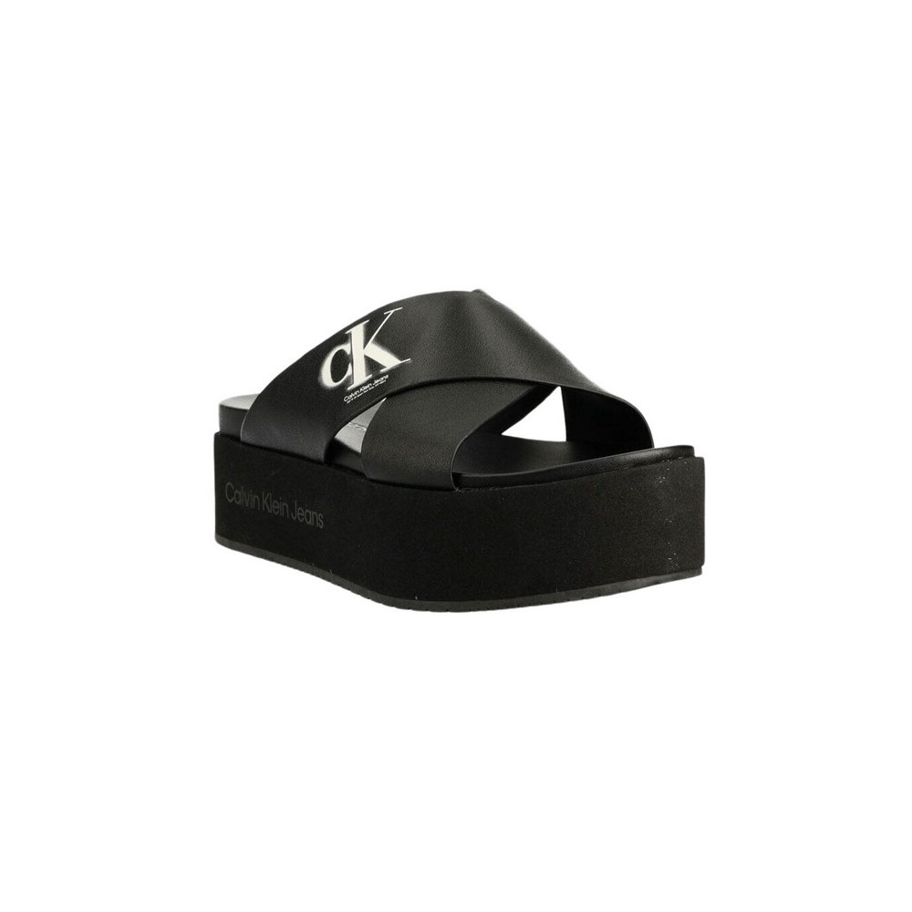 CALVIN KLEIN JEANS FLATFORM CRISSX LTH ΠΑΝΤΟΦΛΑ ΓΥΝΑΙΚΕΙΑ BLACK