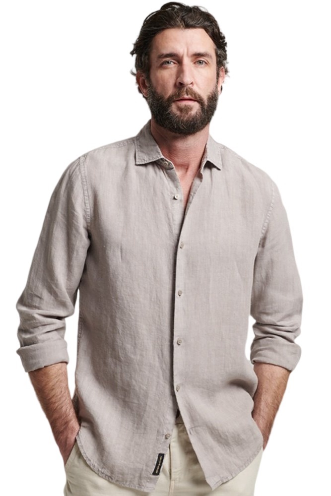 SUPERDRY STUDIOS CASUAL LINEN L/S SHIRT ΠΟΥΚΑΜΙΣΟ ΑΝΔΡΙΚΟ GREY