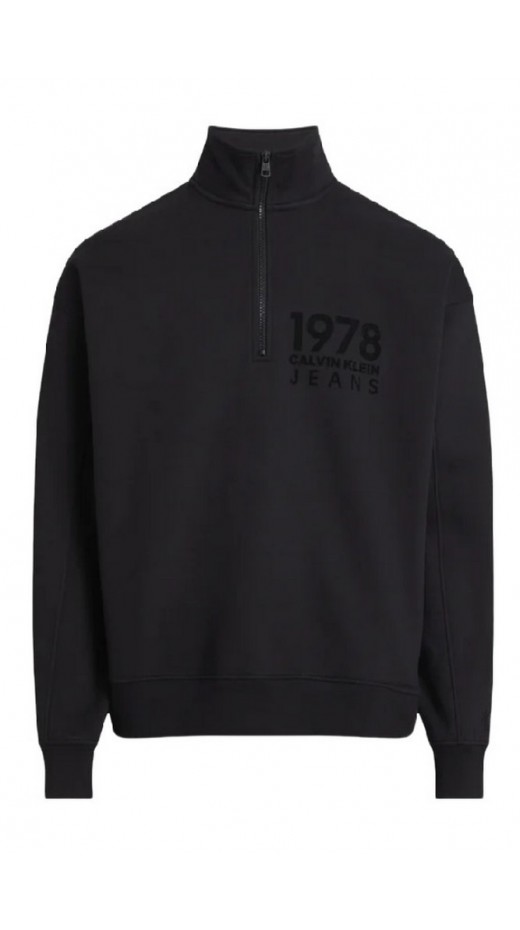 CALVIN KLEIN JEANS 1978 FLOCK LOGO HALF ZIP CK BLACK