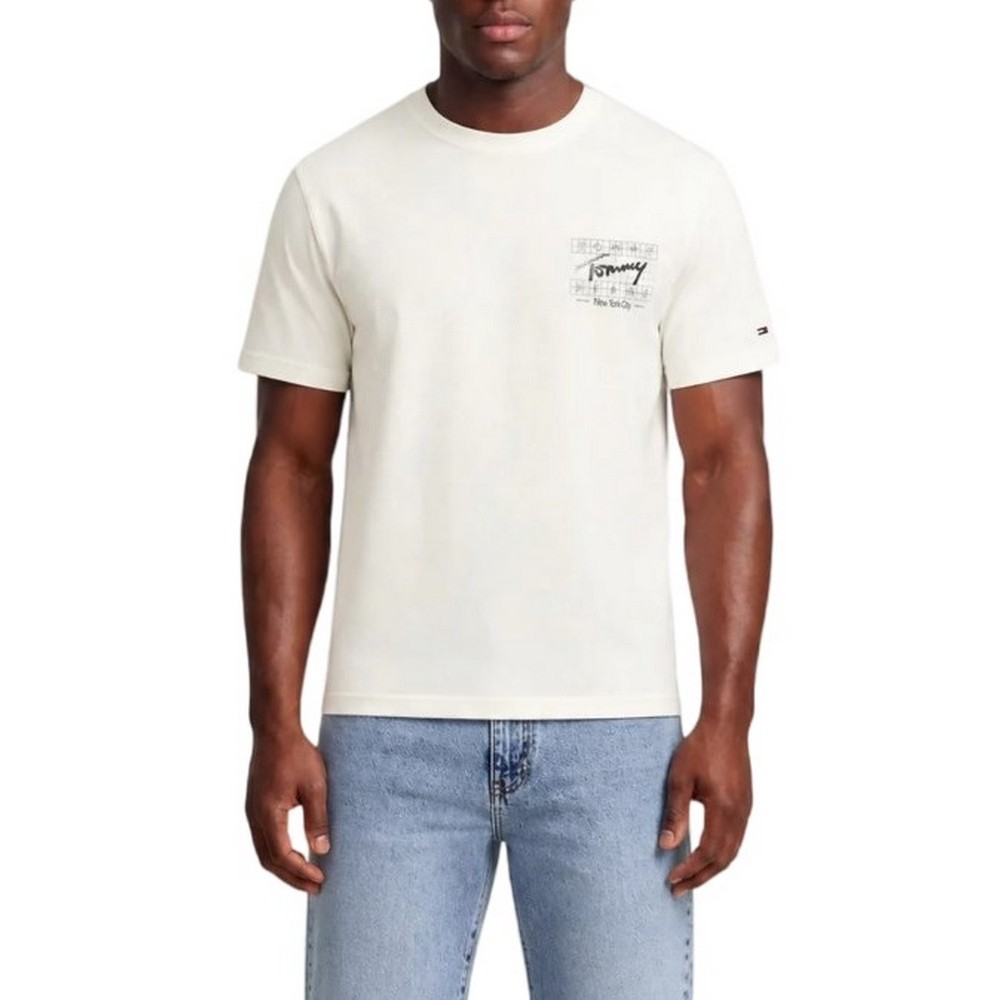 TOMMY JEANS REG SIGN FLAG EXT T-SHIRT ΜΠΛΟΥΖΑ ΑΝΔΡΙΚΗ ECRU
