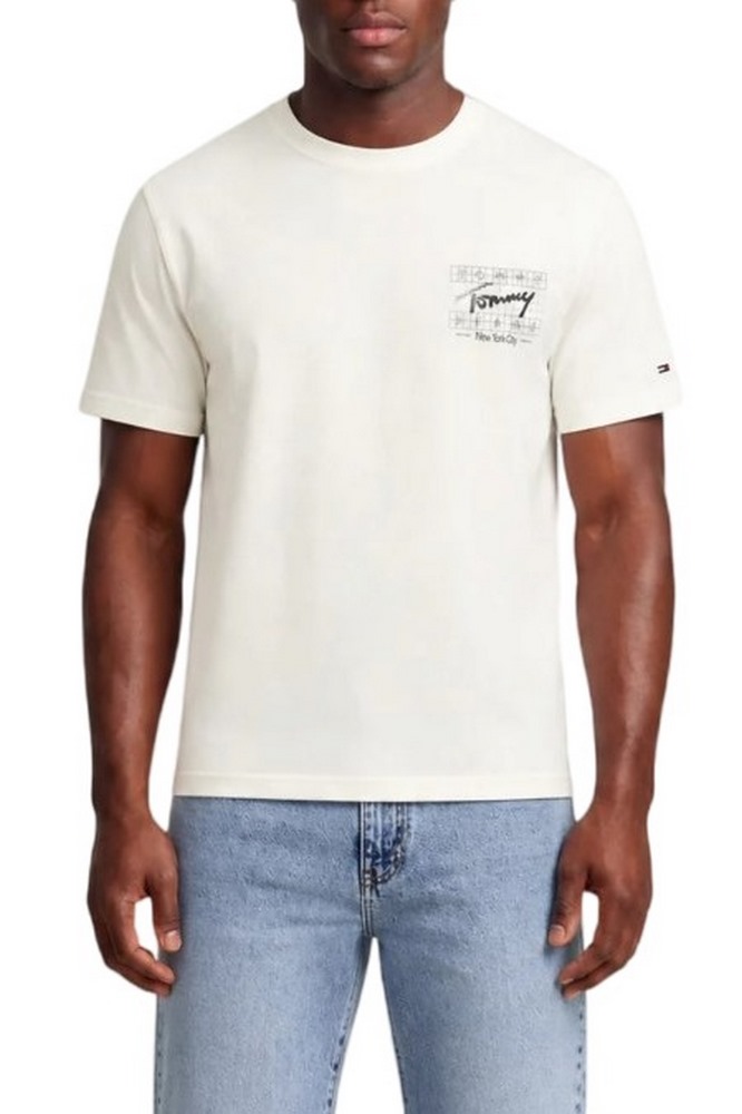TOMMY JEANS REG SIGN FLAG EXT T-SHIRT ΜΠΛΟΥΖΑ ΑΝΔΡΙΚΗ ECRU