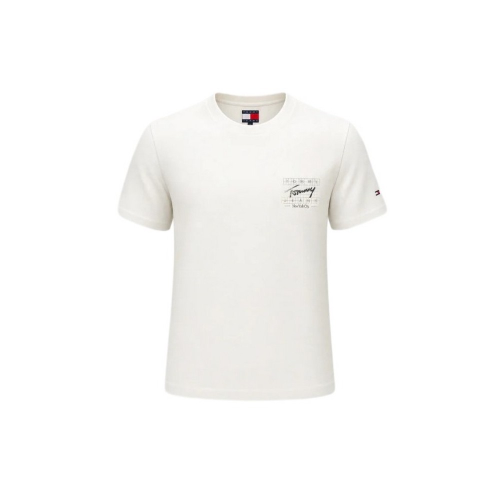 TOMMY JEANS REG SIGN FLAG EXT T-SHIRT ΜΠΛΟΥΖΑ ΑΝΔΡΙΚΗ ECRU