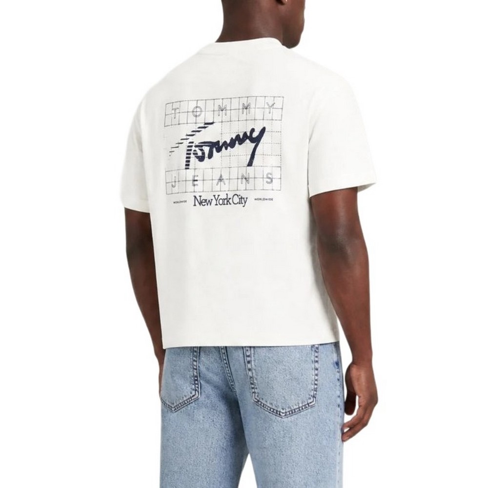 TOMMY JEANS REG SIGN FLAG EXT T-SHIRT ΜΠΛΟΥΖΑ ΑΝΔΡΙΚΗ ECRU