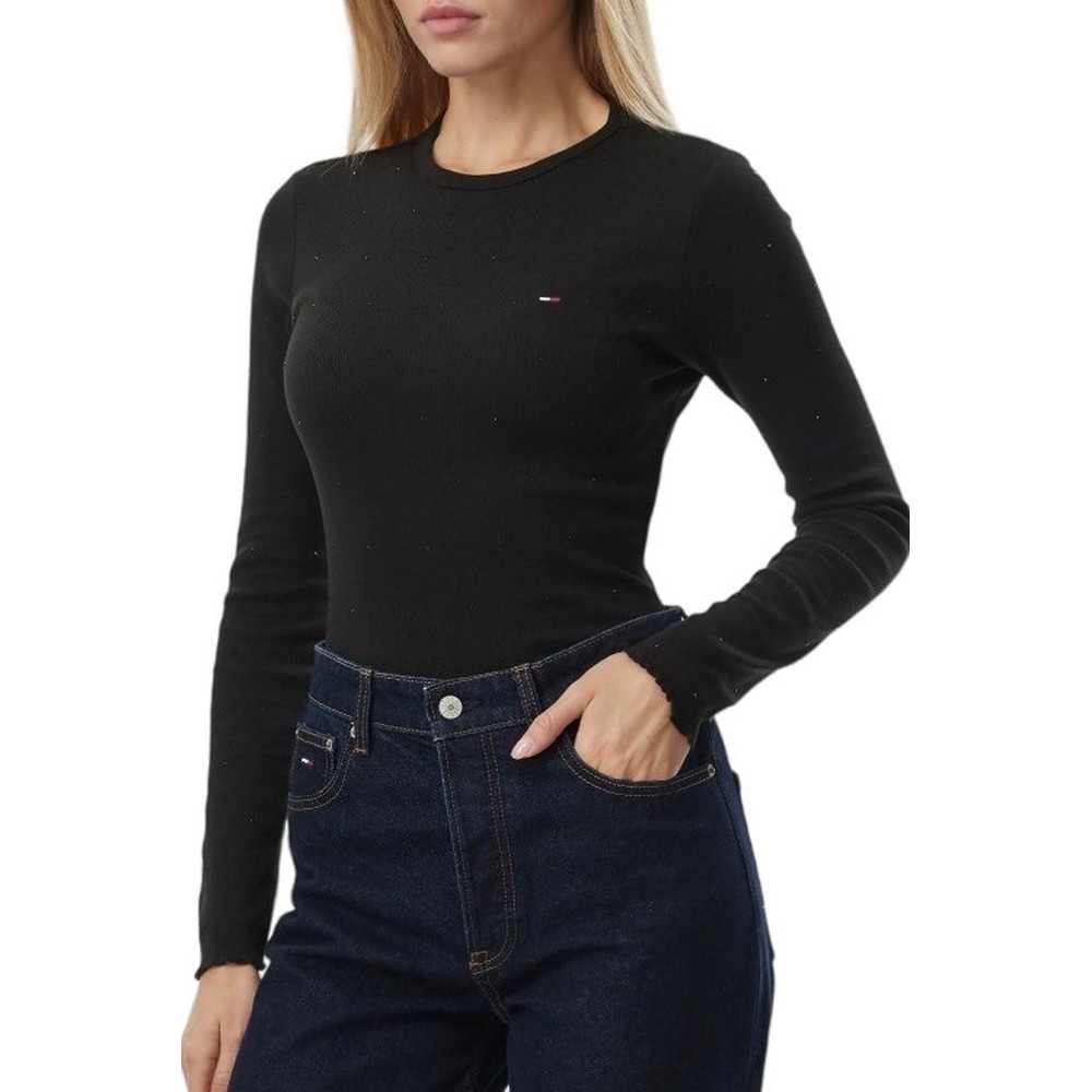 TOMMY JEANS SLIM SH PARTY RIB EXT ΜΠΛΟΥΖΑ ΜΑΚΡΥΜΑΝΙΚΗ ΓΥΝΑΙΚΕΙΑ BLACK