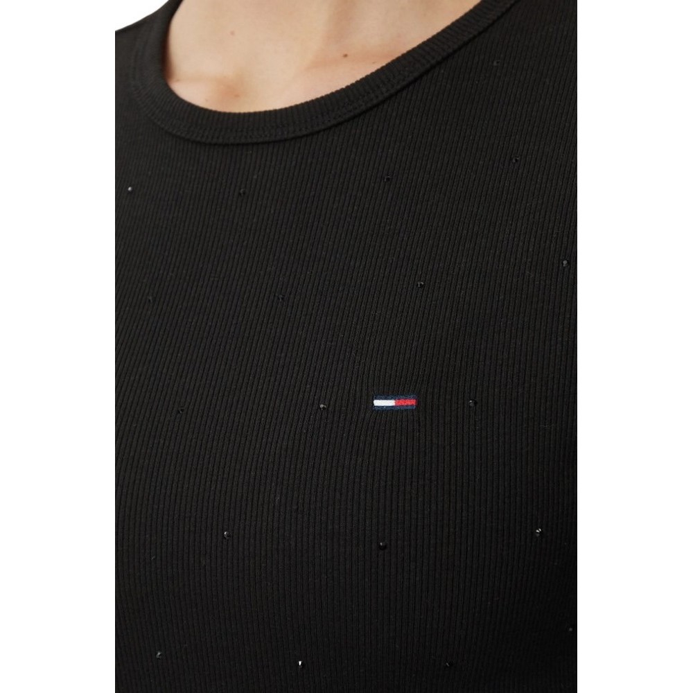 TOMMY JEANS SLIM SH PARTY RIB EXT ΜΠΛΟΥΖΑ ΜΑΚΡΥΜΑΝΙΚΗ ΓΥΝΑΙΚΕΙΑ BLACK