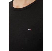 TOMMY JEANS SLIM SH PARTY RIB EXT ΜΠΛΟΥΖΑ ΜΑΚΡΥΜΑΝΙΚΗ ΓΥΝΑΙΚΕΙΑ BLACK