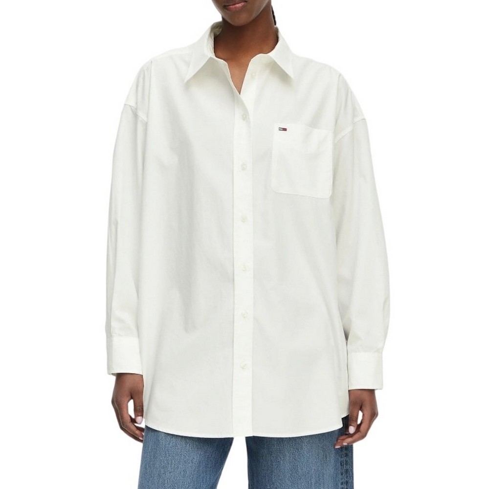 TOMMY JEANS OVS ESSENTIAL SHIRT EXT ΠΟΥΚΑΜΙΣΟ ΓΥΝΑΙΚΕΙΟ ECRU