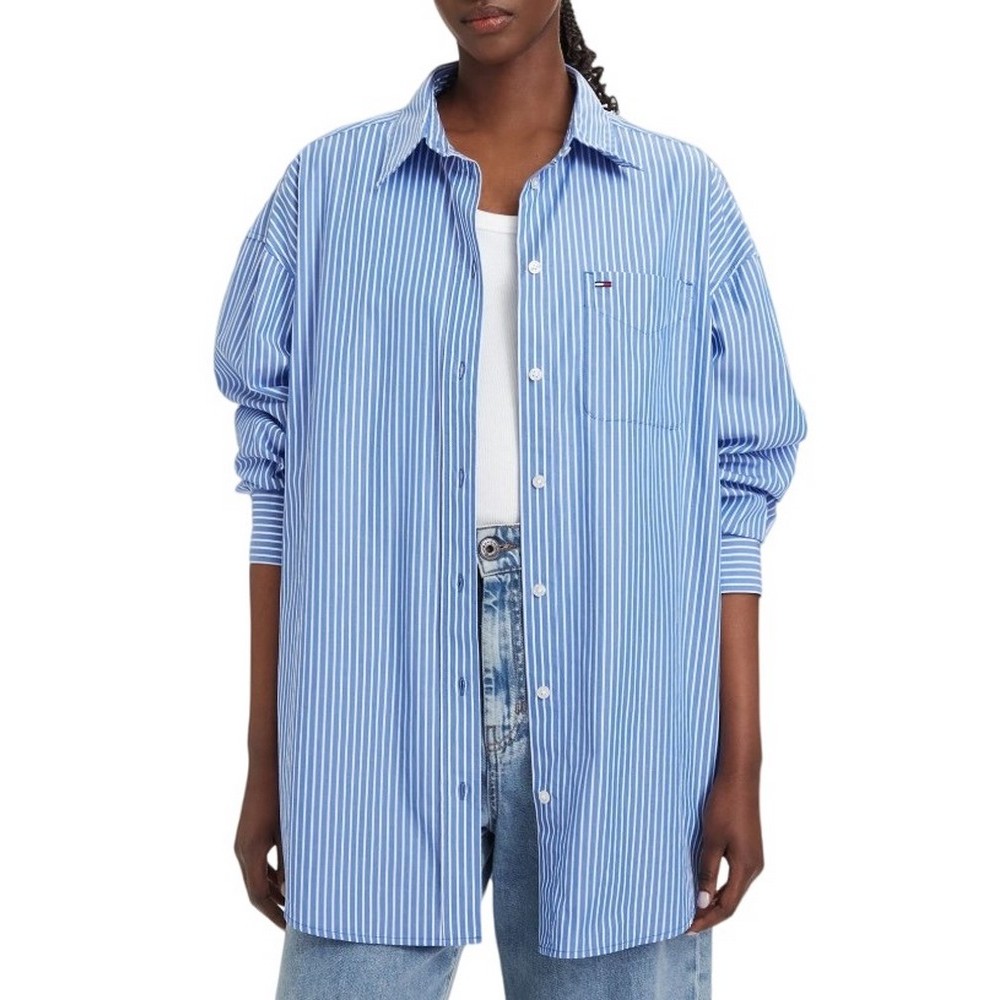 TOMMY JEANS OVS ESSENTIAL SHIRT EXT ΠΟΥΚΑΜΙΣΟ ΓΥΝΑΙΚΕΙΟ BLUE